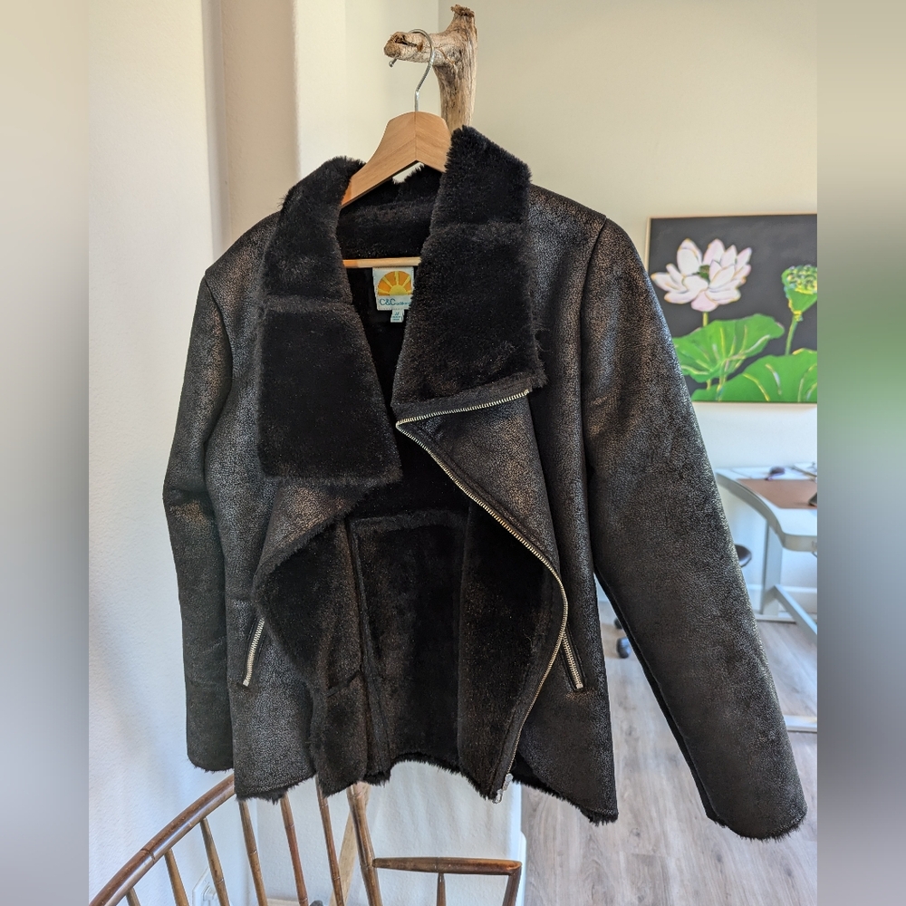 C&C faux fur moto jacket